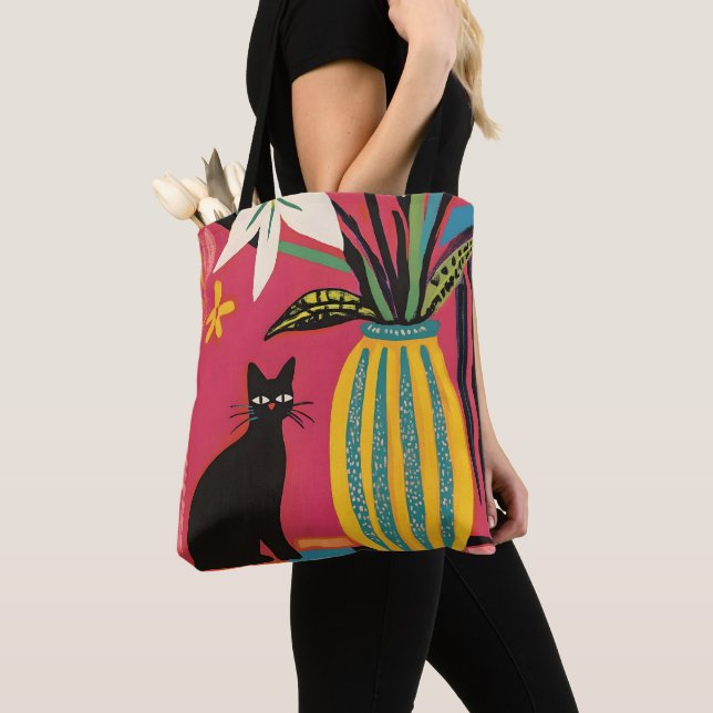 Cute Funny Black cat Tote Bag (Close Up)