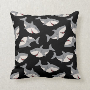 Cute Funny Black Grey Shark Pattern Cushion Pillow
