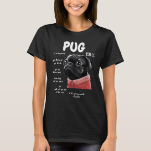 Cute Funny Black Pug Dog Rules Gifts Men Women Kid T-Shirt