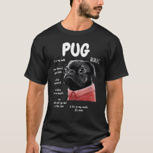 Cute Funny Black Pug Dog Rules Gifts Men Women Kid T-Shirt