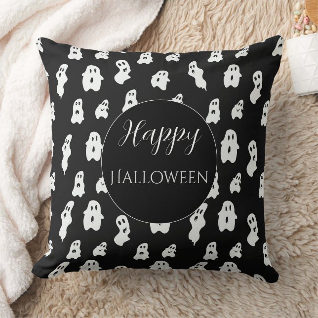 Cute Funny Black White Happy Ghosts Cushion (Blanket)