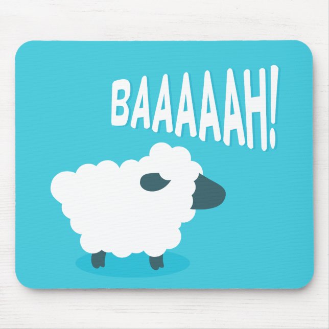 Cute funny blue cartoon bleating sheep mouse mat (Front)