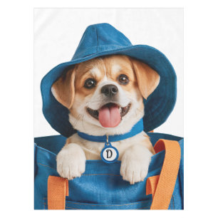 Cute Funny Blue Hat Happy Dog Tablecloth