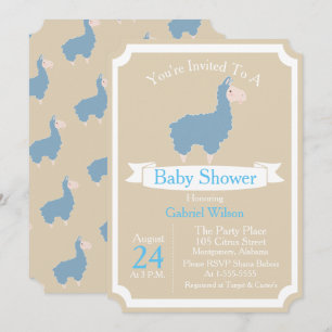 Cute Funny Blue Llama Baby Boy Baby Shower Invitation