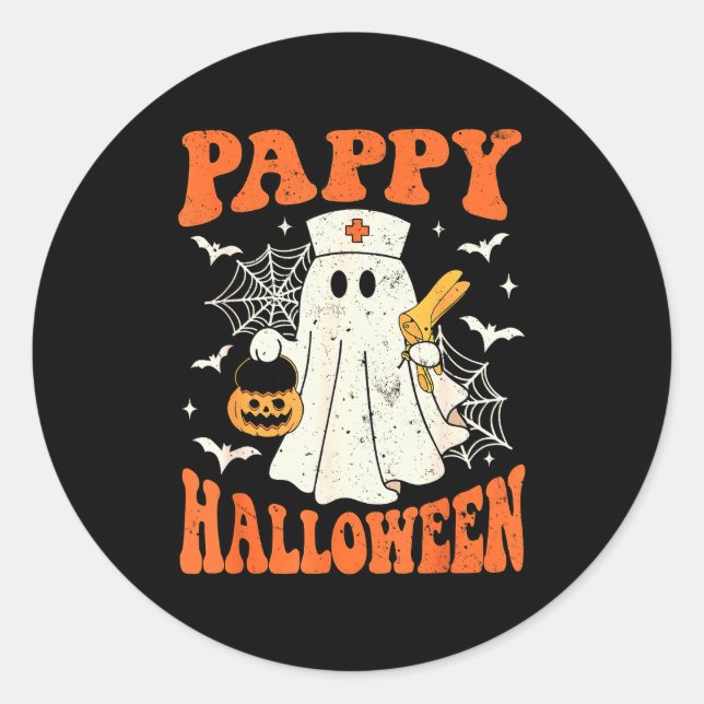 Cute Funny Boo Ghost Nurses Pappy Halloween Obgyn  Classic Round Sticker (Front)