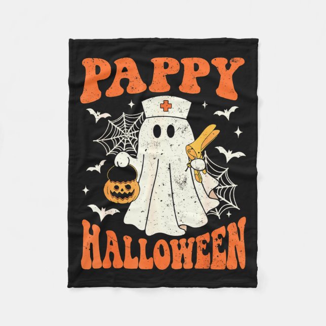 Cute Funny Boo Ghost Nurses Pappy Halloween Obgyn  Fleece Blanket (Front)