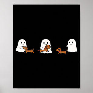 Cute Funny Boo Ghosts Walking Dachshund Dog Lovers Poster