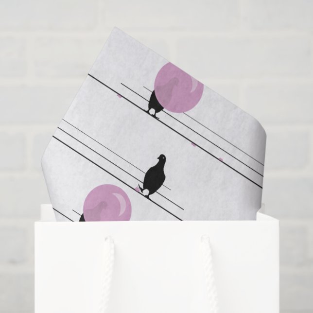 Cute Funny Bubblegum Birds on a Wire Pattern White Tissue Paper (Gift Bag)