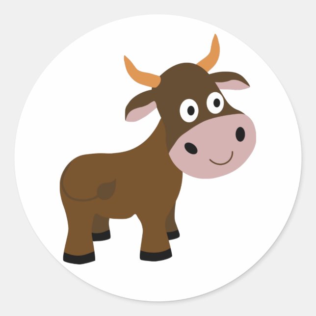 Cute funny bull cartoon classic round sticker (Front)