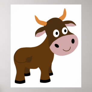 Cute funny bull cartoon poster
