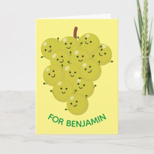 Cute funny bunch of grapes cartoon illustration card