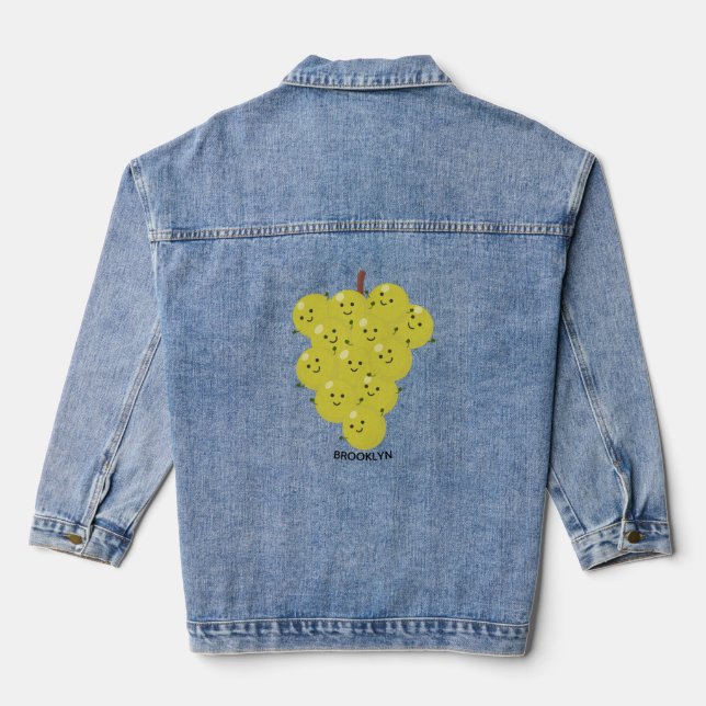 Cute funny bunch of grapes cartoon illustration denim jacket (Back)