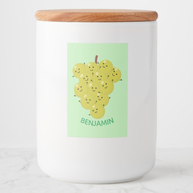 Cute funny bunch of grapes cartoon illustration food label (Front)