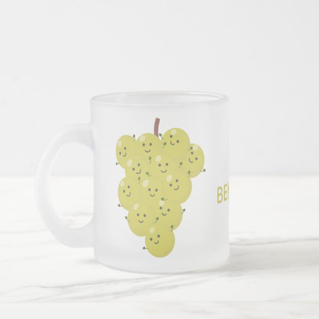 Cute funny bunch of grapes cartoon illustration frosted glass coffee mug (Left)
