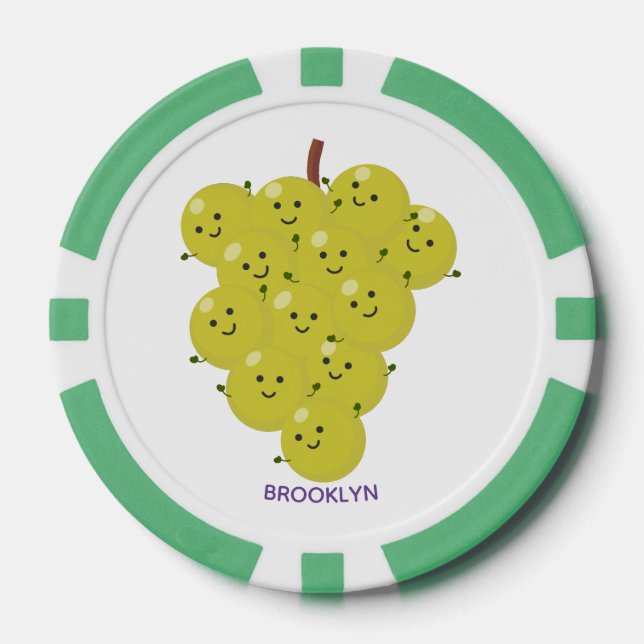 Cute funny bunch of grapes cartoon illustration poker chips (Front)