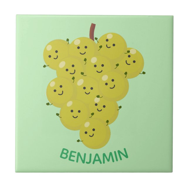Cute funny bunch of grapes cartoon illustration tile (Front)