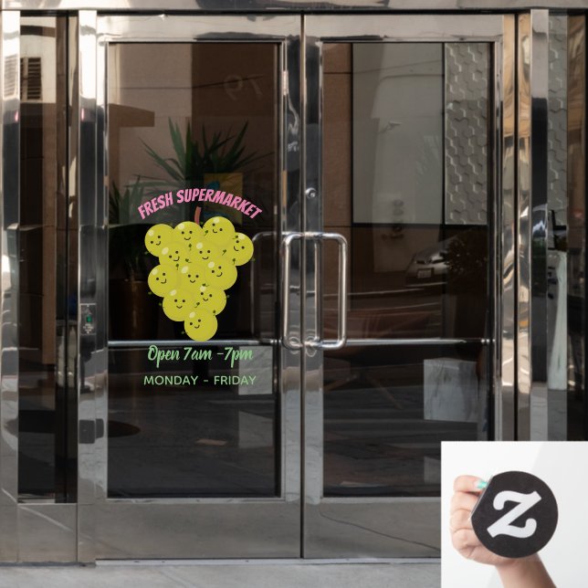 Cute funny bunch of grapes cartoon illustration window cling (Office Door)
