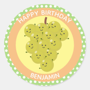 Cute funny bunch of grapes reunion cartoon classic round sticker