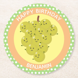 Cute funny bunch of grapes reunion cartoon round paper coaster