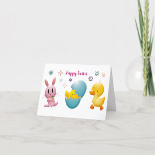 Cute Funny Bunny And Chicken Egg Design Holiday Card