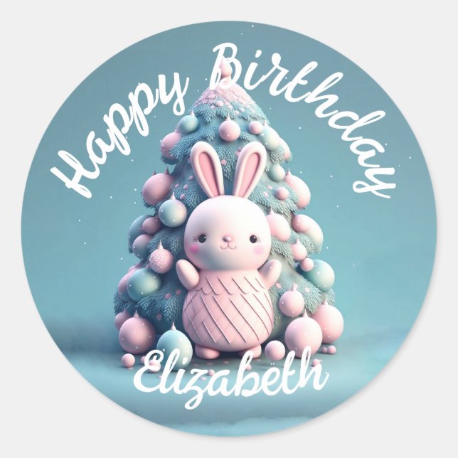 Cute ,funny ,bunny , kawaii style classic round sticker (Front)