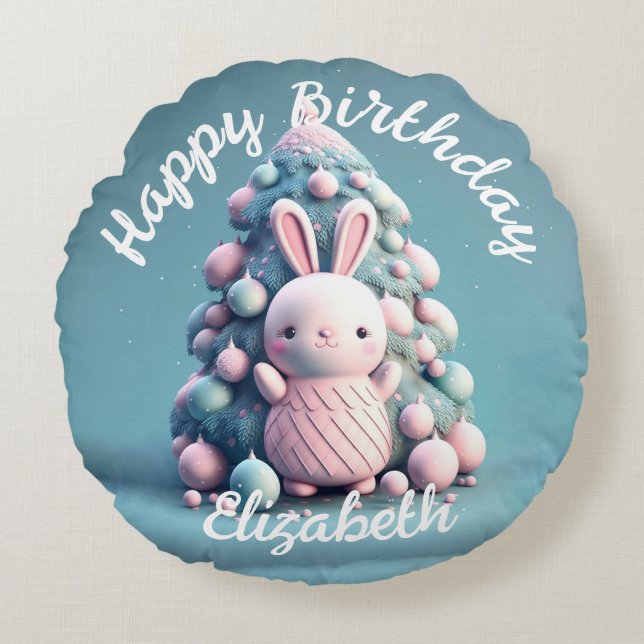 Cute ,funny ,bunny , kawaii style round cushion (Front)