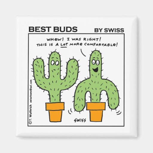 Image of Cute Funny Cactus Best Buds Cartoon Magnet