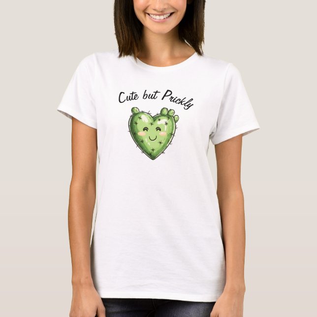Cute Funny Cactus Heart Valentine's Day  T-Shirt (Front)