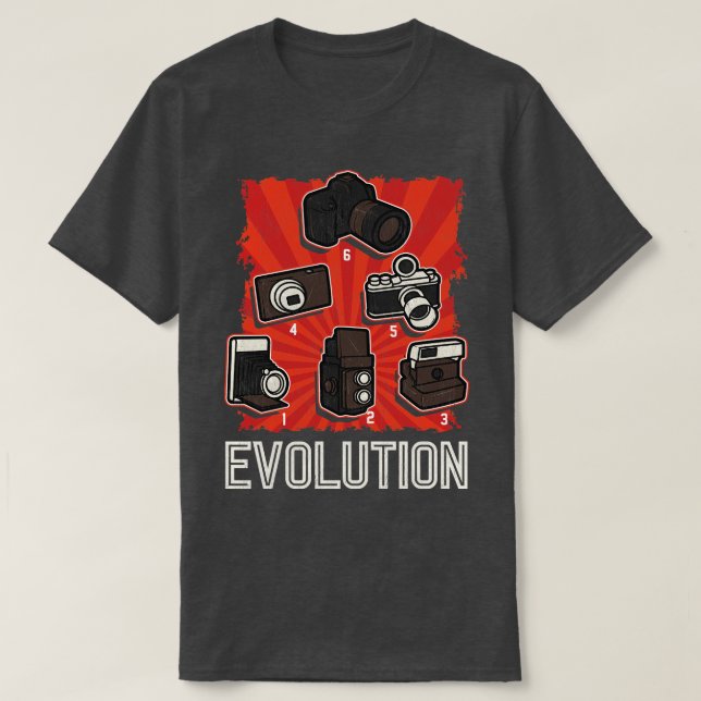 Cute Funny Camera Evolution Photographer T-Shirt (Design Front)