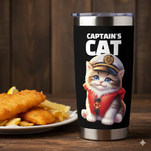 Cute Funny Captain's Cat in a Captain's Hat Insulated Tumbler
