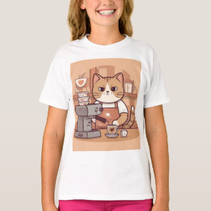Cute Funny Cartoon Barista Cat Kid's T-shirt