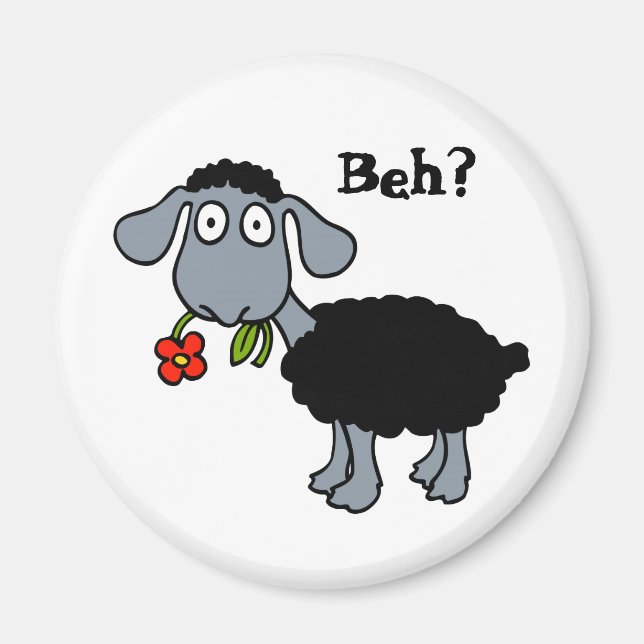 Cute Funny Cartoon Black Sheep Flower Customisable Magnet (Front)