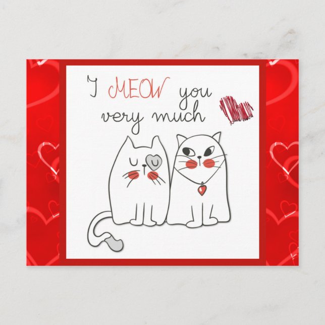Cute Funny Cartoon Cat Love Postcard (Front)