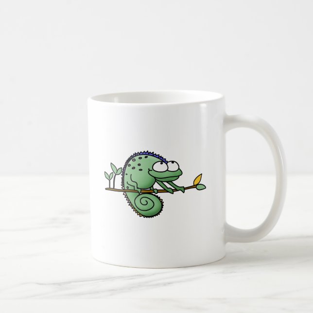 Cute Funny Cartoon Chameleon Green Lizard Coffee Mug (Right)