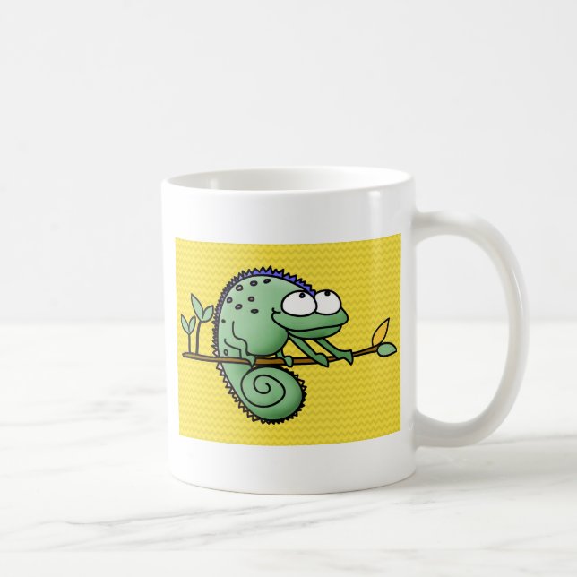 Cute Funny Cartoon Chameleon Green Lizard Coffee Mug (Right)
