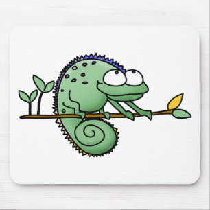 Cute Funny Cartoon Chameleon Green Lizard Mouse Mat
