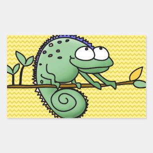Cute Funny Cartoon Chameleon Green Lizard Rectangular Sticker