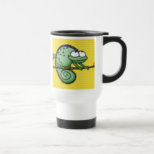 Cute Funny Cartoon Chameleon Green Lizard Travel Mug