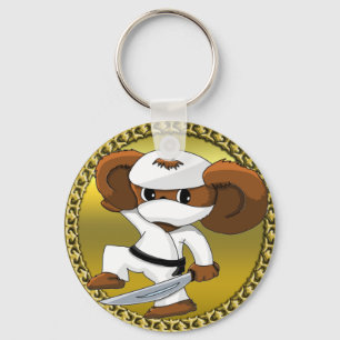 Cute funny cartoon Cheburashka bear with a sword Key Ring