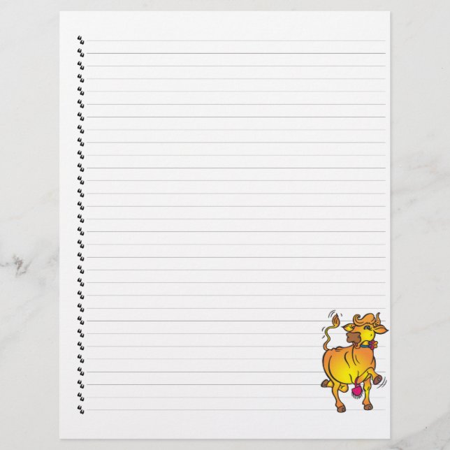 Cute Funny Cartoon Cow Lined Pet Letterhead (Front)