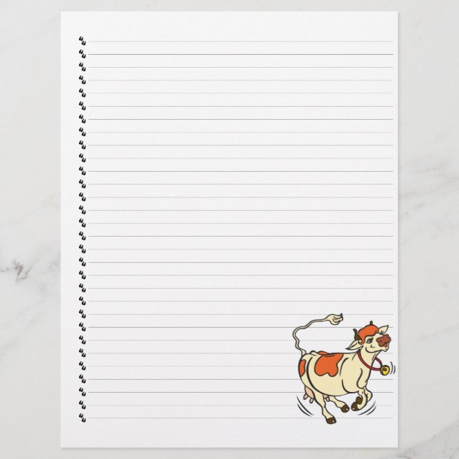 Cute Funny Cartoon Cow Lined Pet Letterhead (Front)