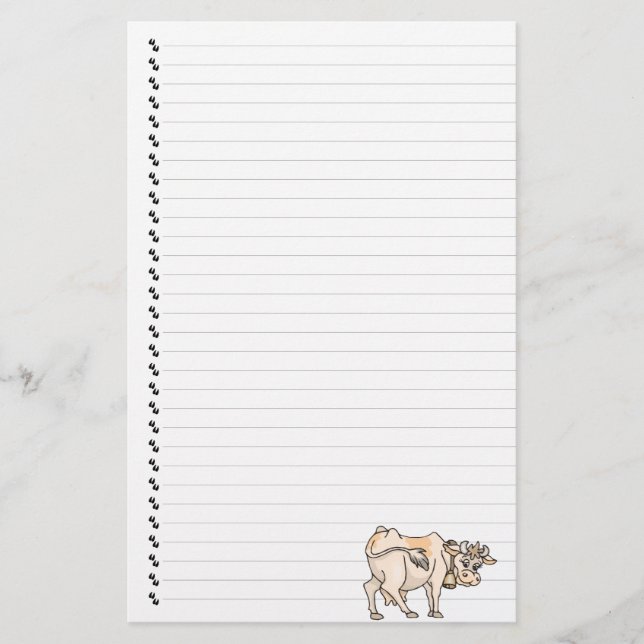 Cute Funny Cartoon Cow Lined Pet Stationery (Front)