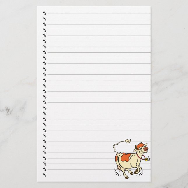 Cute Funny Cartoon Cow Lined Pet Stationery (Front)