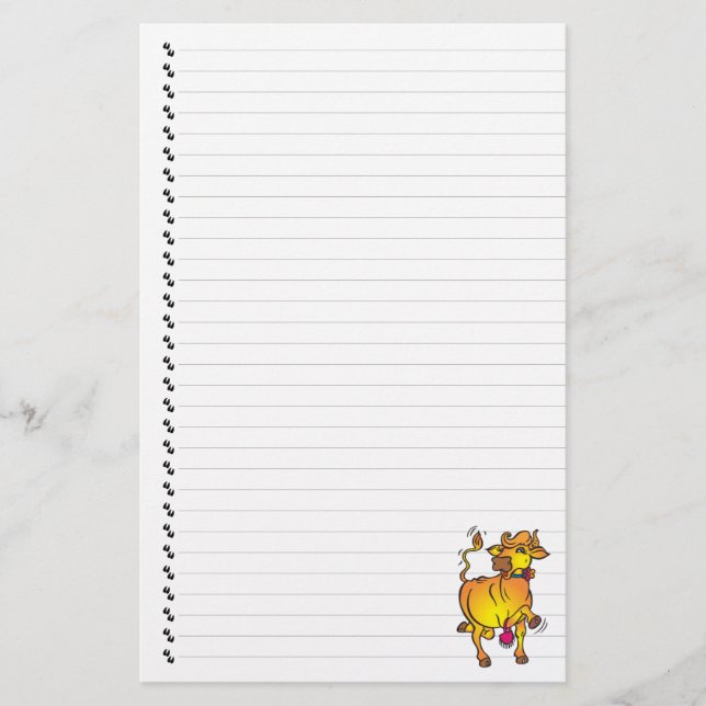 Cute Funny Cartoon Cow Lined Pet Stationery (Front)