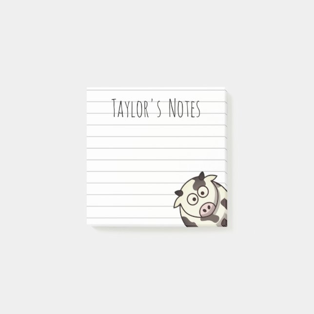 Cute Funny Cartoon Cow Post-it Notes (Front)