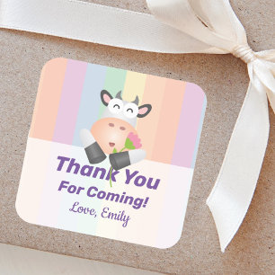 Cute Funny Cartoon Cow Thank You For Coming Square Sticker
