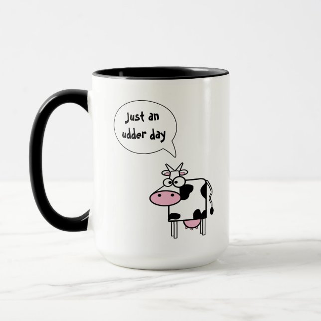 Cute Funny Cartoon Cow Udder Day Mug (Left)