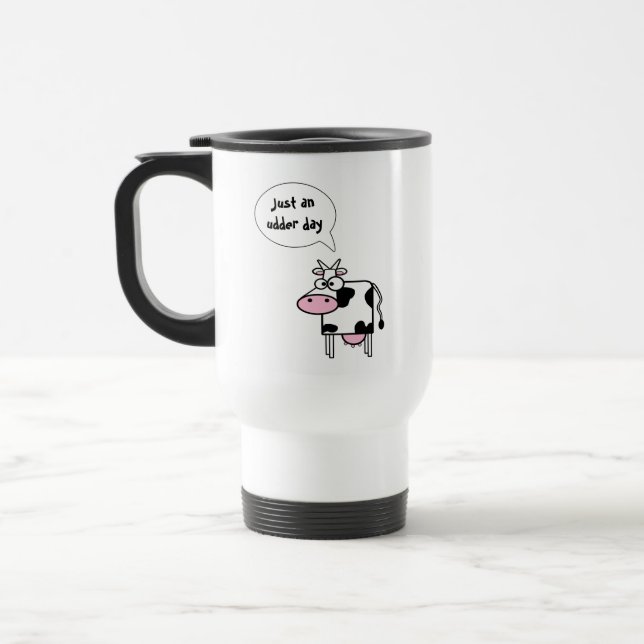 Cute Funny Cartoon Cow Udder Day Travel Mug (Left)