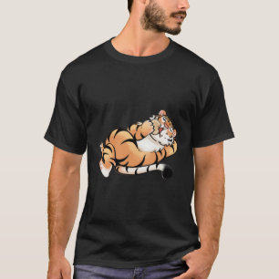 Cute Funny Cartoon Fat Tiger Laying Down Eating T-Shirt