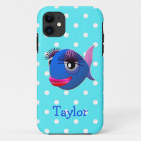 Cute Funny Cartoon Fish Personalised Polka Dots
